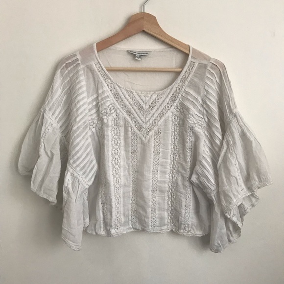 American Eagle Outfitters Tops - American Eagle Cropped White Lace Boho Top